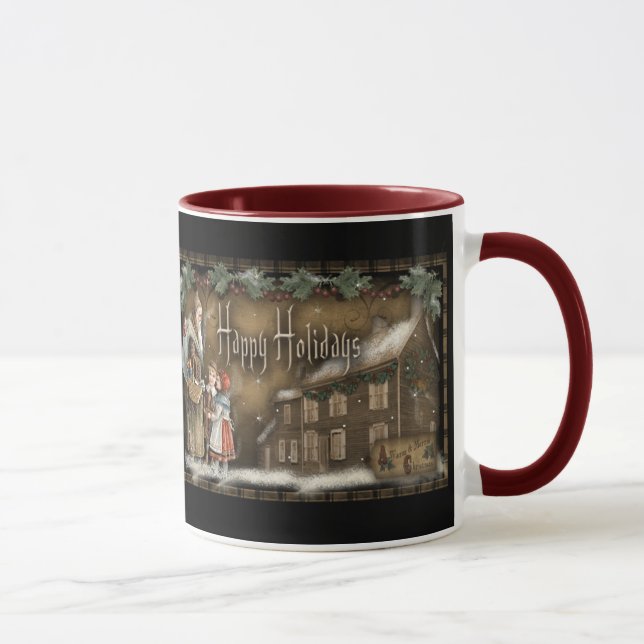 Taza primitiva del navidad del vintage (Derecha)