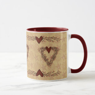Taza Primitive Pip Berry Heart Wreath Mug