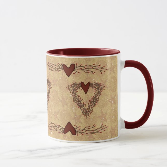 Taza Primitive Pip Berry Heart Wreath Mug (Derecha)