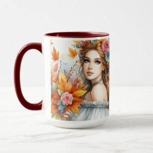 Taza Princesa de otoño vintage con hojas de otoño