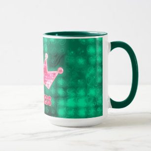 Taza Princesa femenina y tiara rosadas y verdes del