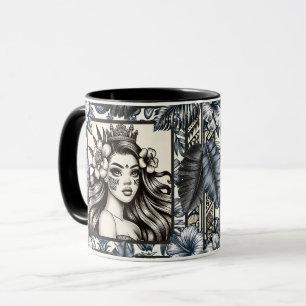 Taza Princesa Polinesia Floral Tribal Azul