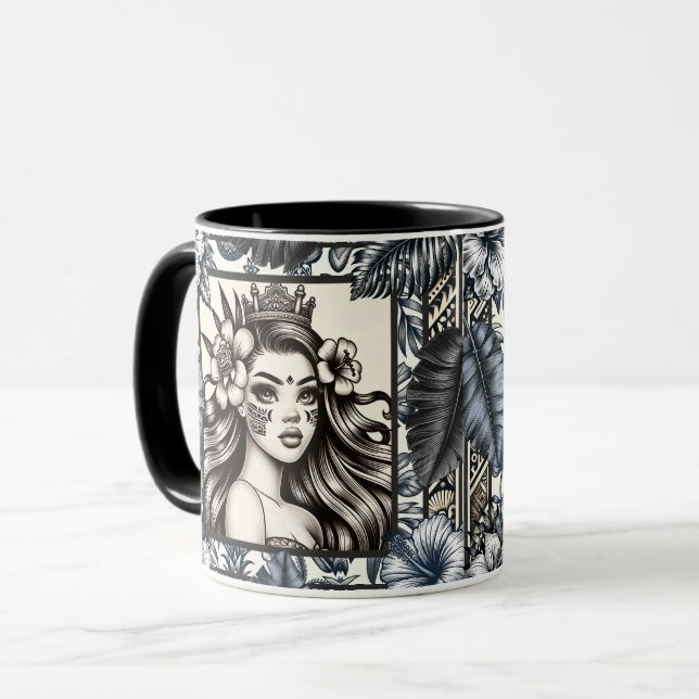 Taza Princesa Polinesia Floral Tribal Azul (Anverso izquierdo)