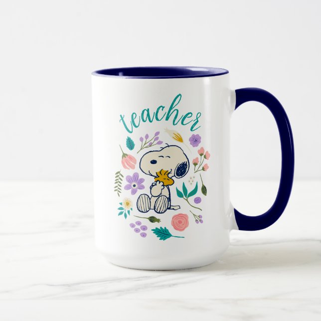 Taza Profesor de abrazo de flores Snoopy & Woodstock (Derecha)