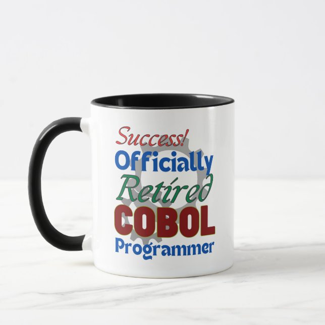 Taza ¡Programador de COBOL jubilado compilando alegría! (Izquierda)
