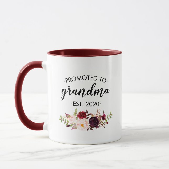 Taza Promoción personalizada a la abuela Floral Borgoña (Izquierda)