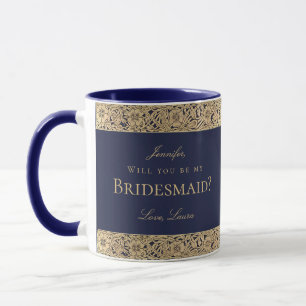 Taza Propuesta de Dama de Honor Azul Marino Vintage Ros