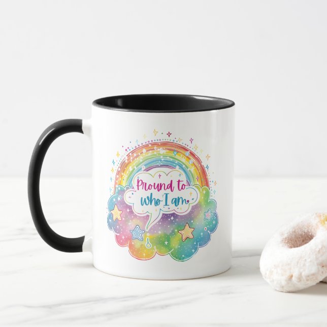 Taza Proud to Who I Am Rainbow Art Self Love Pride Gift (Con donut)