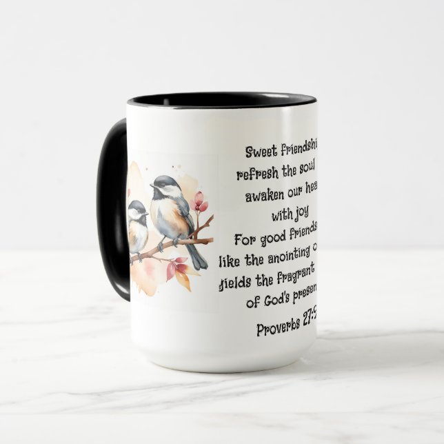 Taza Proverbios 27:9 Amistad Biblia Cita Aves Cuestas (Anverso izquierdo)