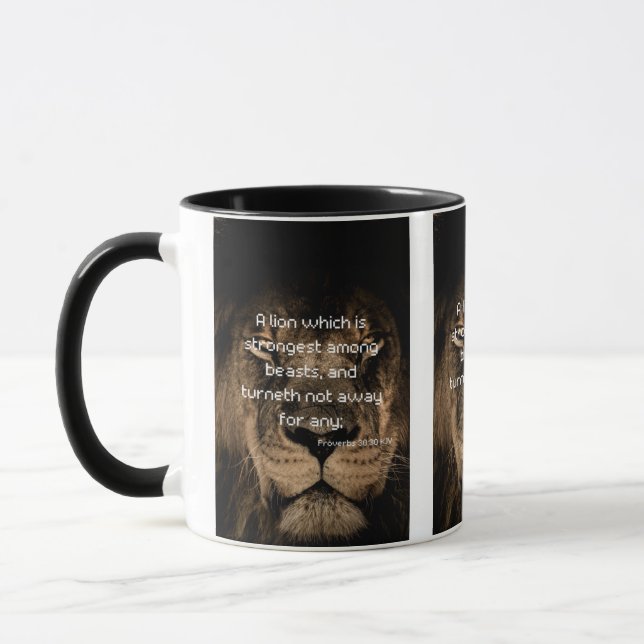 Taza Proverbios 30:30 KJV Biblia Verse Mug de dos tonos (Izquierda)