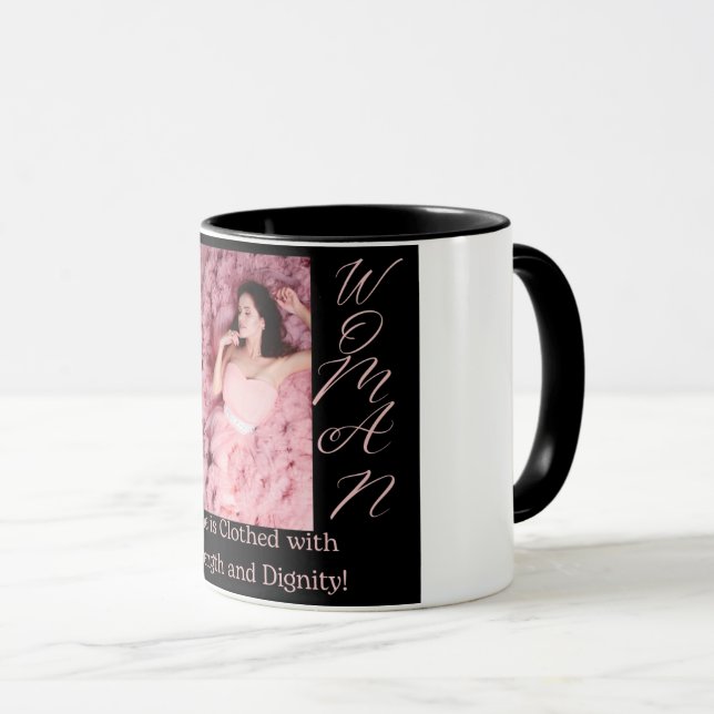 Taza Proverbios 31 Mujer Café negro y rosa delantero Mu (Anverso derecho)