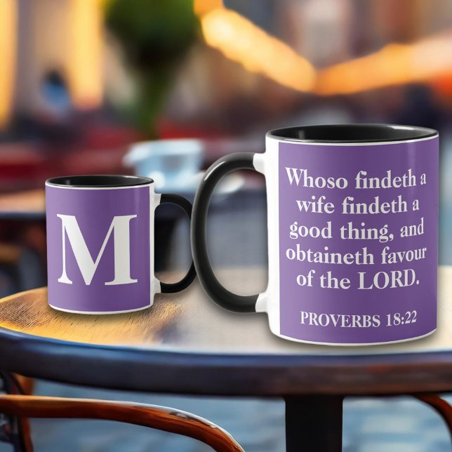 Taza Proverbios de Esposa Cristiana 18:22 Monograma KJV (Subido por el creador)