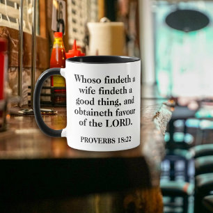 Taza Proverbios del matrimonio cristiano 18:22 Monogram