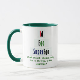 Taza Psicología de Id, Ego y Superego en verde y negro