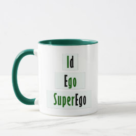 Taza Psicología de Id, Ego y Superego en verde y negro