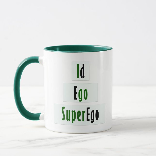 Taza Psicología de Id, Ego y Superego en verde y negro (Izquierda)