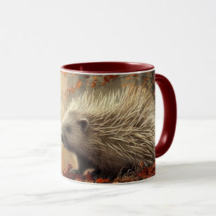 Taza Puercoespín Antiguo en Hojas de Otoño