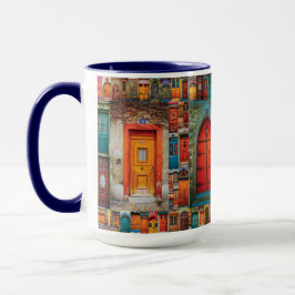 Taza Puertas antiguas del patrón mundial azul moderno