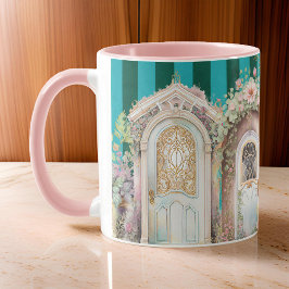 Taza Puertas de algodón florales de bonito en franjas v