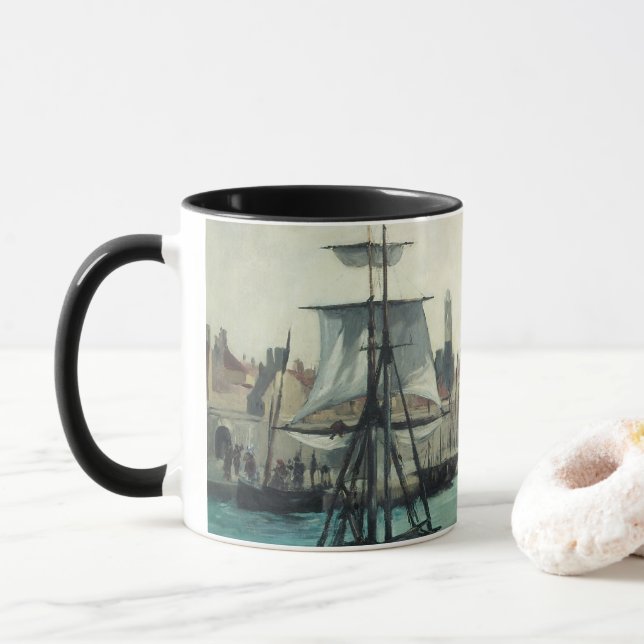 Taza Puerto de Calais por Manet, arte del impresionismo (Con donut)