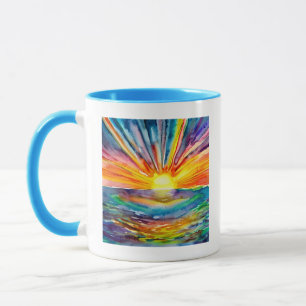 Taza Puesta de sol en acuarela sobre el agua