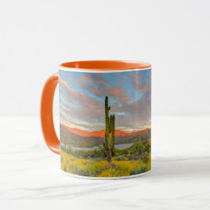 Taza Puesta de sol en paisaje desértico