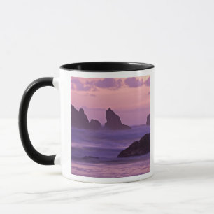 Taza Puesta de sol en Sea Stacks de la playa de Bandon.