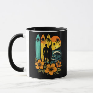 Taza Puesta de sol tropical en la playa de surf retro