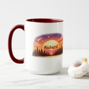 Taza Puesta de sol vintage en el bosque Nombre personal