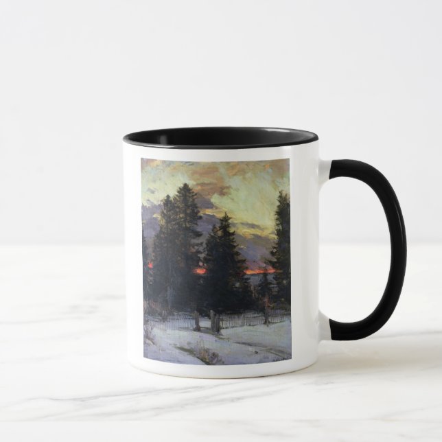 Taza Puesta del sol sobre un paisaje del invierno, (Derecha)