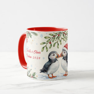 Taza Puffines de Navidad personalizados juntos