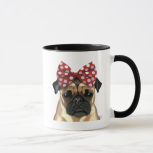 Taza Pug con arco rojo sobre la cabeza