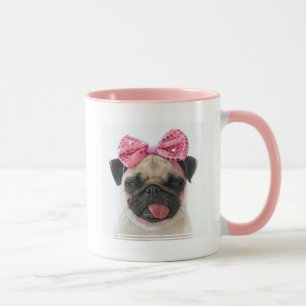 Taza Pug con arco rosado