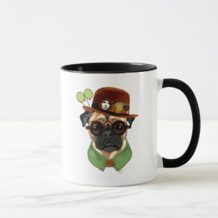 Taza Pug con el Gorra de la bolera Steampunk