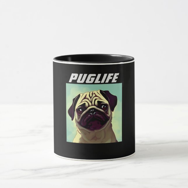 Taza PUGLIFE Pug Puppy Mug Shot Cute Retrato (Centro)