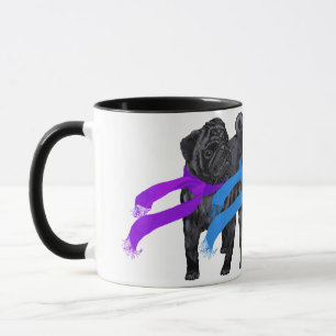 Taza Pugs Negros con Bufandas
