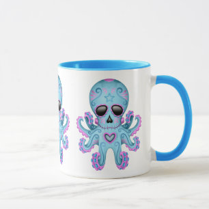 Taza Pulpo lindo del zombi del cráneo del azúcar - az