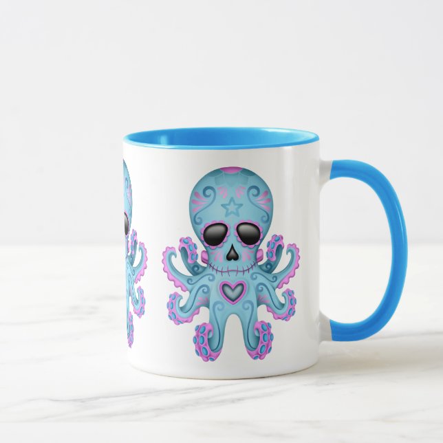 Taza Pulpo lindo del zombi del cráneo del azúcar - azul (Derecha)