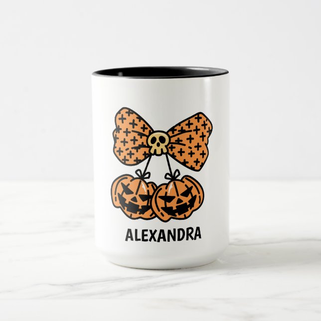 Taza Pumpkin and skull boo Halloween Personalized Name  (Centro)