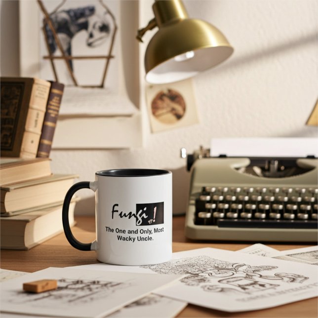Taza Pun de hongos divertidos, negro y blanco (Subido por el creador)