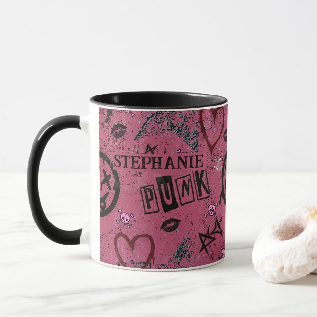 Taza punk retro rosado de los años 90 (Con donut)