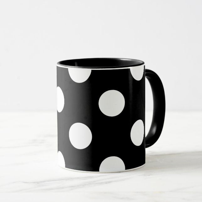 Taza Punto de Polka Blanco sobre el patrón negro (Anverso derecho)