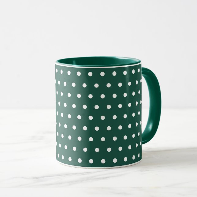 Taza Punto de Polka Blanco Verde Oscuro Limpiar Simple  (Anverso derecho)