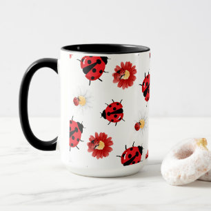 Taza Punto de polka rojo lindo Ladybug flor verano Girl