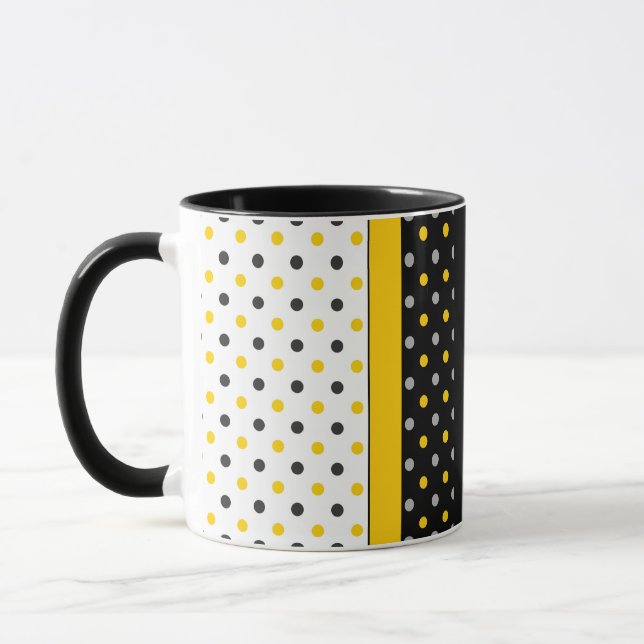 Taza Punto moderno de polka blanco y negro amarillo gri (Izquierda)