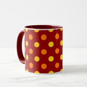 Taza Puntos de lunares naranjas y amarillos sobre rojo