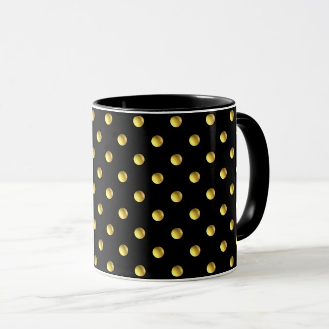 Taza Puntos de Polka Dorado en Negro (Anverso derecho)