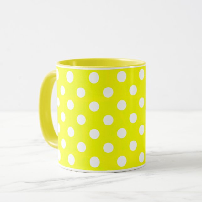 Taza puntos de polka retro amarillo (Anverso izquierdo)
