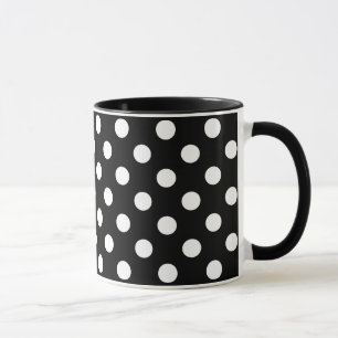 Taza Puntos del Polka Blanco sobre fondo negro