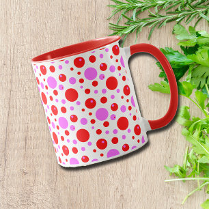 Taza Puntos retro rosados y rojos